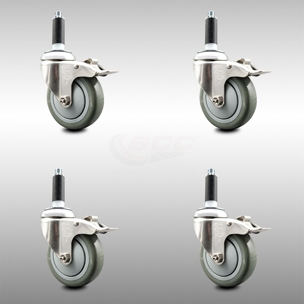 Service Caster 4 Inch 316SS Gray Poly Swivel 7/8 Inch Expanding Stem Caster Set Lock Brake SCC-SS316TTLEX20S414-PPUB-78-4 - main